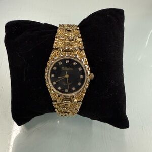 Vintage Dufonte Nugget Bracelet Watch Gold Tone Diamond Accent Working